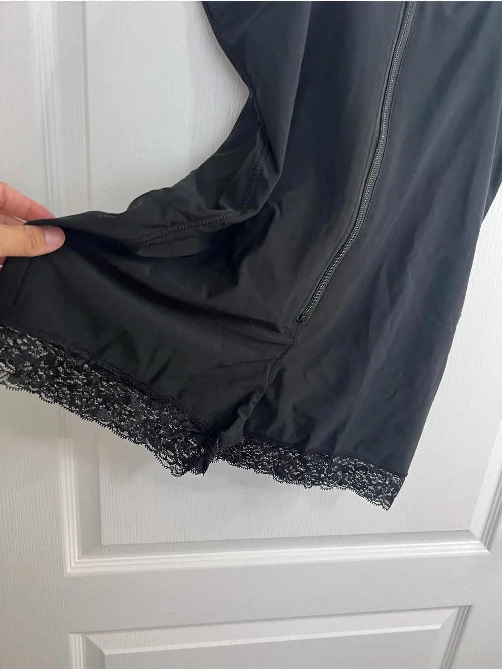 Top melon Black Lace-Trim Zip Front Shapewear shorts Top - 3XL